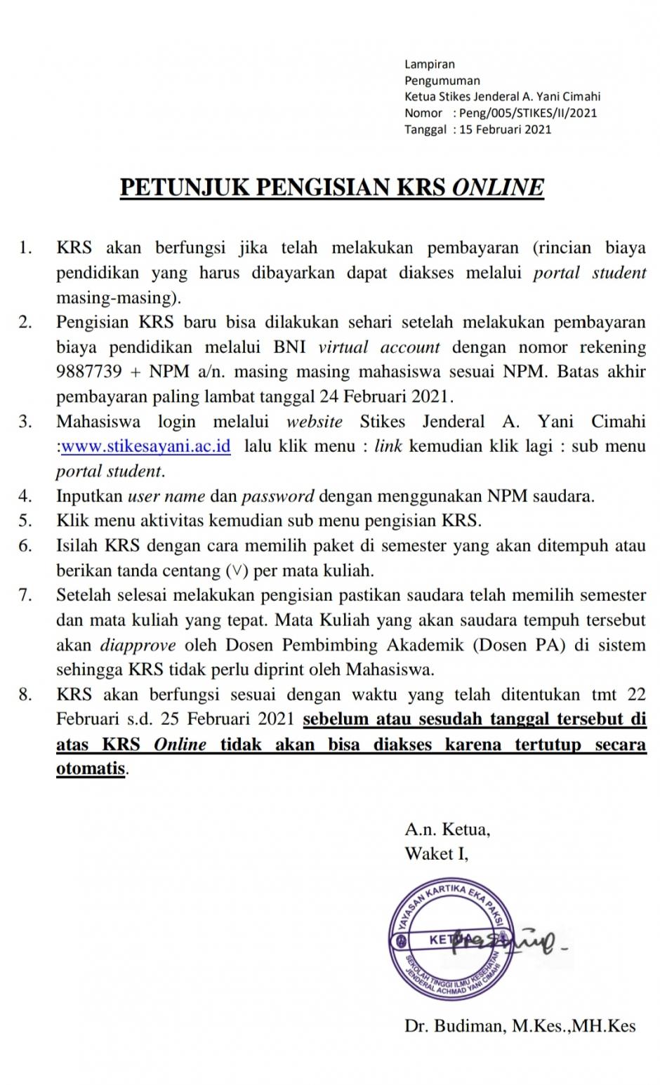 Petunjuk Pengisian KRS Online