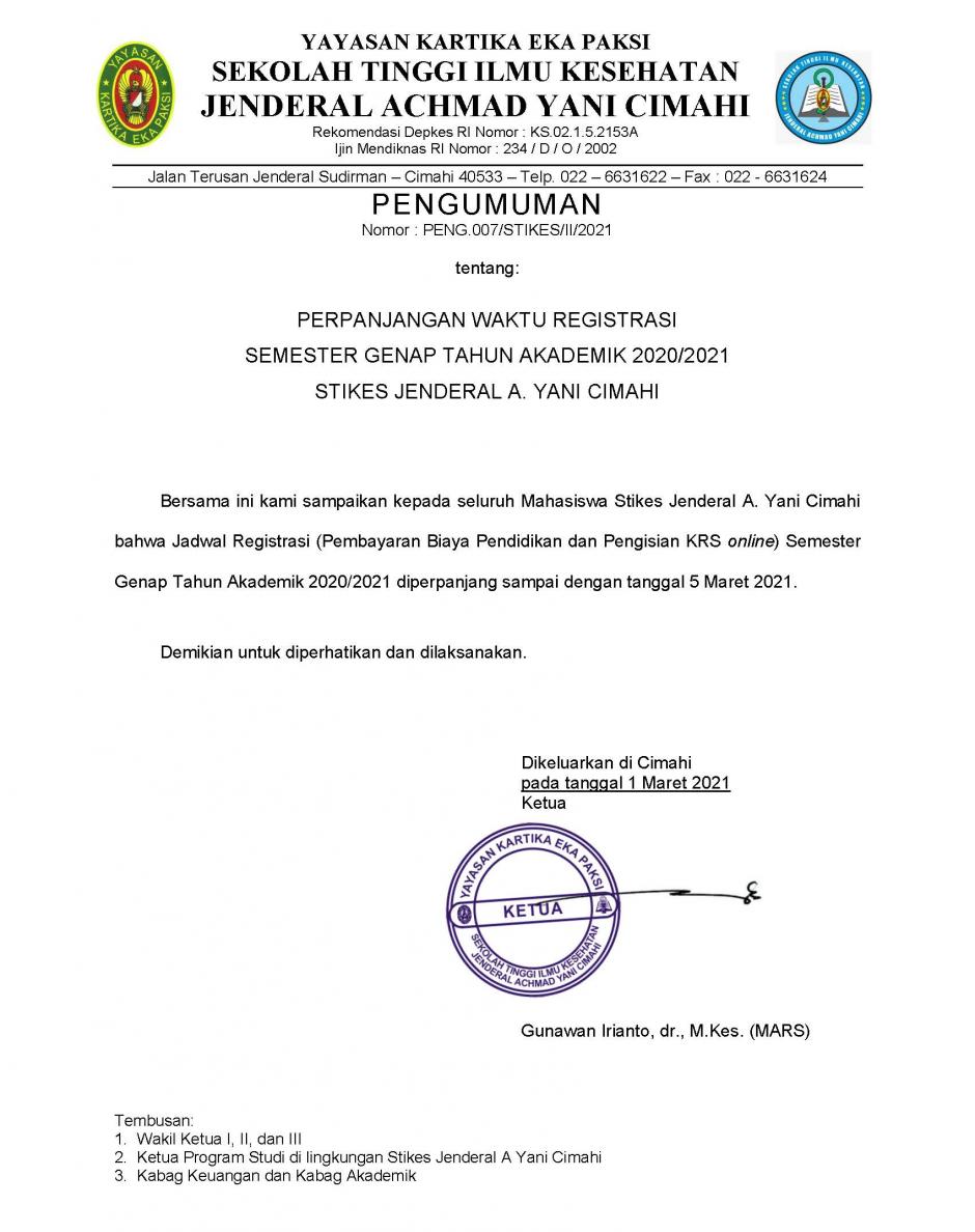 Pengumuman Perpanjangan Registrasi & KRS 2020/Genap
